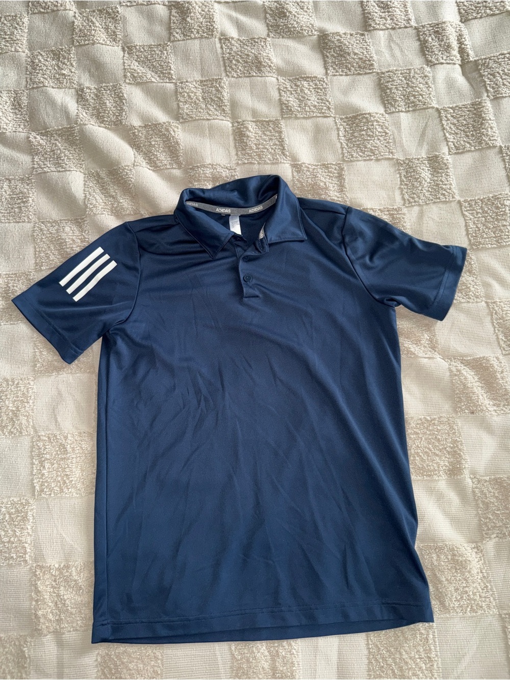 NWOT Adidas Navy Polo with White‎ Sleeve Stripes size 13-14Y